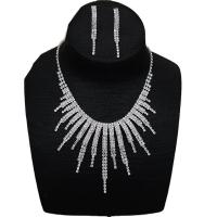 Zinc Alloy Jewelry Set earring & necklace with 3.9inch extender chain silver color plated 2 pieces & for woman & with rhinestone nickel lead & cadmium free Length Approx 19.6 Inch Sold By Set