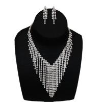 Rhinestone Jewelry Sets, earring & necklace, Brass, with 5.9inch extender chain, silver color plated, 2 pieces & for woman & with rhinestone, nickel, lead & cadmium free, 80mm, Length:Approx 12.6 Inch, Sold By Set