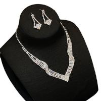 Rhinestone Jewelry Sets, earring & necklace, Brass, with 5.9inch extender chain, plated, 2 pieces & different styles for choice & for woman & with rhinestone, nickel, lead & cadmium free, Length:Approx 12.5 Inch, Sold By Set