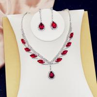 Rhinestone Jewelry Sets, earring & necklace, Brass, with Crystal, with 3.5inch extender chain, plated, 2 pieces & different styles for choice & for woman & with rhinestone, nickel, lead & cadmium free, 45x13mm, 35mm, Length:Approx 17.7 Inch, Sold By Set