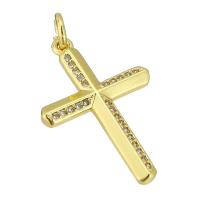 Cubic Zirconia Micro Pave Brass Pendant, Cross, gold color plated, micro pave cubic zirconia, 15x23x2mm, Hole:Approx 3mm, Sold By PC