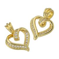Cubic Zirconia Micro Pave Brass Pendant, Heart, gold color plated, micro pave cubic zirconia & hollow, 16x22x7mm, Hole:Approx 4mm, Sold By PC
