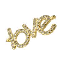 Cubic Zirconia Micro Pave Brass Connector, Alphabet Letter, gold color plated, micro pave cubic zirconia, 26x12x1mm, Hole:Approx 1mm, Sold By PC
