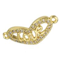 Cubic Zirconia Micro Pave Brass Connector, Heart, gold color plated, micro pave cubic zirconia & hollow, 21x8x3mm, Hole:Approx 1mm, Sold By PC