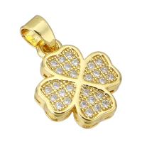 Cubic Zirconia Micro Pave Brass Pendant, Four Leaf Clover, gold color plated, micro pave cubic zirconia, 11x14x14mm, Hole:Approx 3mm, Sold By PC