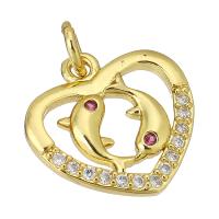 Cubic Zirconia Micro Pave Brass Pendant, Heart, gold color plated, micro pave cubic zirconia & hollow, 14x14x2mm, Hole:Approx 2mm, Sold By PC