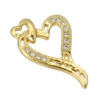 Cubic Zirconia Micro Pave Brass Pendant, Heart, gold color plated, micro pave cubic zirconia & hollow, 11x19x2mm, Sold By PC