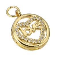 Cubic Zirconia Micro Pave Brass Pendant, gold color plated, micro pave cubic zirconia & hollow, 14x17x3mm, Hole:Approx 3mm, Sold By PC