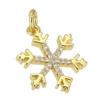 Cubic Zirconia Micro Pave Brass Pendant, Snowflake, gold color plated, micro pave cubic zirconia, 13x17x2mm, Hole:Approx 2mm, Sold By PC