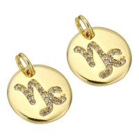 Cubic Zirconia Micro Pave Brass Pendant Flat Round gold color plated micro pave cubic zirconia Approx 1.5mm Sold By PC