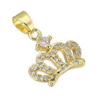 Cubic Zirconia Micro Pave Brass Pendant, Crown, gold color plated, micro pave cubic zirconia & hollow, 12.50x13x4mm, Hole:Approx 4mm, Sold By PC