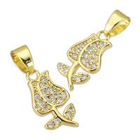 Cubic Zirconia Micro Pave Brass Pendant, Flower, gold color plated, micro pave cubic zirconia, 6x12x4mm, Hole:Approx 3mm, Sold By PC