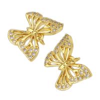 Cubic Zirconia Micro Pave Brass Pendant, Butterfly, gold color plated, micro pave cubic zirconia & hollow, 15x11x2mm, Hole:Approx 2mm, Sold By PC
