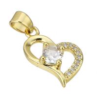 Cubic Zirconia Micro Pave Brass Pendant, Heart, gold color plated, micro pave cubic zirconia & hollow, 12x16x4mm, Hole:Approx 3mm, Sold By PC