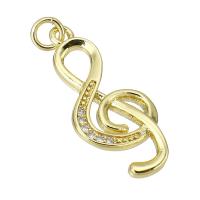 Cubic Zirconia Micro Pave Brass Pendant, Music Note, gold color plated, micro pave cubic zirconia & hollow, 10x22x3mm, Hole:Approx 2mm, Sold By PC