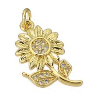Cubic Zirconia Micro Pave Brass Pendant, Flower, gold color plated, micro pave cubic zirconia, 12x17x2mm, Hole:Approx 2mm, Sold By PC