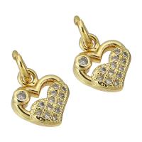 Cubic Zirconia Micro Pave Brass Pendant, Heart, gold color plated, micro pave cubic zirconia & hollow, 8x10x2mm, Hole:Approx 2mm, Sold By PC