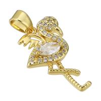 Cubic Zirconia Micro Pave Brass Pendant, Bird, gold color plated, micro pave cubic zirconia & hollow, 11x19x4mm, Hole:Approx 3mm, Sold By PC