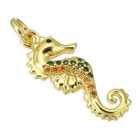 Cubic Zirconia Micro Pave Brass Pendant, Seahorse, gold color plated, micro pave cubic zirconia, 8x20x2mm, Hole:Approx 3mm, Sold By PC