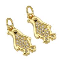 Cubic Zirconia Micro Pave Brass Pendant, Penguin, gold color plated, micro pave cubic zirconia, 8x14x2mm, Hole:Approx 3mm, Sold By PC