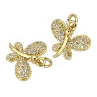 Cubic Zirconia Micro Pave Brass Pendant, Butterfly, gold color plated, micro pave cubic zirconia, 15x13x2mm, Hole:Approx 2mm, Sold By PC