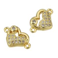 Cubic Zirconia Micro Pave Brass Connector, Heart, gold color plated, micro pave cubic zirconia & hollow, 11x7x2mm, Hole:Approx 0.5mm, Sold By PC