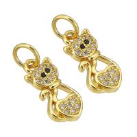 Cubic Zirconia Micro Pave Brass Pendant, Cat, gold color plated, micro pave cubic zirconia & hollow, 6x14x2mm, Hole:Approx 3mm, Sold By PC