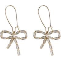 Zinc Alloy Drop Earrings Bowknot gold color plated micro pave cubic zirconia & for woman Sold By Lot