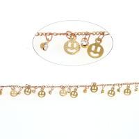 Brass Beading Chains, With Pendant & with rhinestone, golden, 8x6mm, Length:1 m, Sold By m