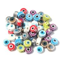 Porslin Smycken Pärlor, Flat Round, ugnstorkande lack, DIY & onda ögat mönster, fler färger för val, 8.50x4.50mm, 100PC/Bag, Säljs av Bag