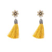 Fashion Fringe Earrings, Tibetan Style, with Polyester Yarns & acrylic rhinestone, fashion jewelry & for woman, more colors for choice, 89x56mm, Sold By Pair