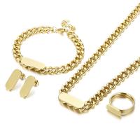 Titanium Steel Jewelry Set Stud Earring & finger ring & bracelet & necklace with 1.97Inch extender chain plated for woman US Ring Length Approx 7.48 Inch Approx 16.73 Inch Sold By Set
