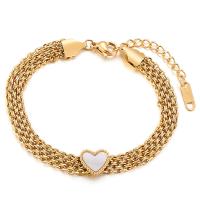 Titanium Steel Bracelet & Bangle with Shell with 1.38Inch extender chain Heart plated multilayer & for woman Length Approx 6.69 Inch Sold By PC