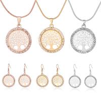 Zinc Alloy Jewelry Necklace earring & necklace with 2.76Inch extender chain Tree plated & micro pave cubic zirconia & for woman & hollow nickel lead & cadmium free 40mm 26mm Length Approx 17.72 Inch Sold By Set