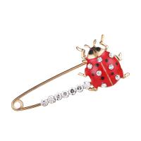 Zinc Alloy Brooches Ladybug gold color plated Unisex & faceted & with rhinestone red nickel lead & cadmium free Sold By PC