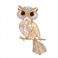 Cats Eye Brooch Zinc Alloy with Cats Eye Owl gold color plated Unisex & faceted & with rhinestone nickel lead & cadmium free Sold By PC