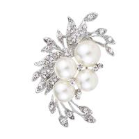 Plastic Pearl Brooch Zinc Alloy with ABS Plastic Pearl platinum color plated for woman & faceted & with rhinestone nickel lead & cadmium free Sold By PC