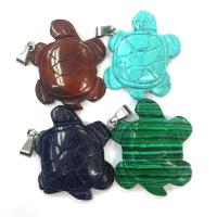 Gemstone Pendants Jewelry, Natural Stone, Turtle, different materials for choice & Unisex, more colors for choice, nickel, lead & cadmium free, 35x40mm, Sold By PC