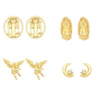 Brass Stud Earring, gold color plated, different styles for choice & micro pave cubic zirconia, golden, nickel, lead & cadmium free, 14x12mm, Sold By Pair