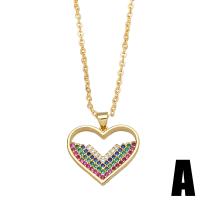 Cubic Zircon Micro Pave Brass Necklace, with 1.97 extender chain, Heart, gold color plated, different styles for choice & micro pave cubic zirconia, golden, nickel, lead & cadmium free, 24x23mm, Length:17.72 Inch, Sold By PC