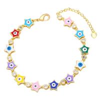 Evil Eye Jewelry Bracelet, Brass, with 1.97 extender chain, Star, gold color plated, micro pave cubic zirconia & enamel, more colors for choice, nickel, lead & cadmium free, 10x9mm, Length:7.20 Inch, Sold By PC