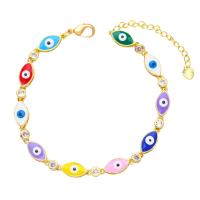 Evil Eye Jewelry Bracelet, Brass, with 1.97 extender chain, gold color plated, micro pave cubic zirconia & enamel, more colors for choice, nickel, lead & cadmium free, 15x6mm, Length:7.20 Inch, Sold By PC