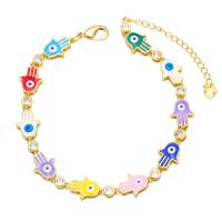 Evil Eye Jewelry Bracelet, Brass, with 1.97 extender chain, gold color plated, micro pave cubic zirconia & enamel, more colors for choice, nickel, lead & cadmium free, 14x9mm, Length:7.20 Inch, Sold By PC
