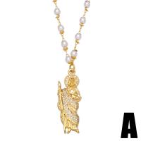 Cubic Zircon Micro Pave Brass Necklace, with Plastic Pearl, with 1.97 extender chain, gold color plated, different styles for choice & micro pave cubic zirconia, golden, nickel, lead & cadmium free, 38x13mm, Length:17.72 Inch, Sold By PC
