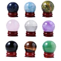 Gemstone Ball Sphere, with Wood, polished, mixed colors, 28-32mm, 9PC/Set, Sold By Set