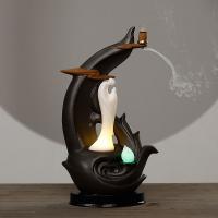 Backflow Incense Burner, Porcelain, handmade, for home and office & durable & with LED light, 160x95x285mm, Sold By PC