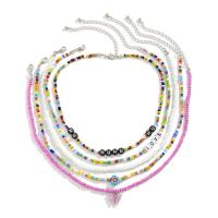 Multi Layer Necklace, Seedbead, with Polymer Clay & Acrylic, with 2.7 inch extender chain, 5 pieces & for woman, multi-colored, 30cm,35cm,41cm, Sold By Set