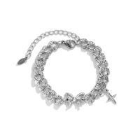 Bracelet d'acier titane, avec alliage de zinc, avec 1.9 inch chaînes de rallonge, Placage de couleur platine, pour femme & avec strass, Longueur:Environ 6.2 pouce, Vendu par PC