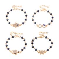 Zinc Alloy Bracelet with Plastic with 1.96 inch extender chain gold color plated evil eye pattern & for woman & with rhinestone Length Approx 5.9 Inch Sold By PC