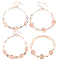 Cats Eye Bracelets, Tibetan Style, with Cats Eye, with 1.96 inch extender chain, rose gold color plated, different styles for choice & for woman & with rhinestone, Length:Approx 6.69 Inch, Sold By PC
